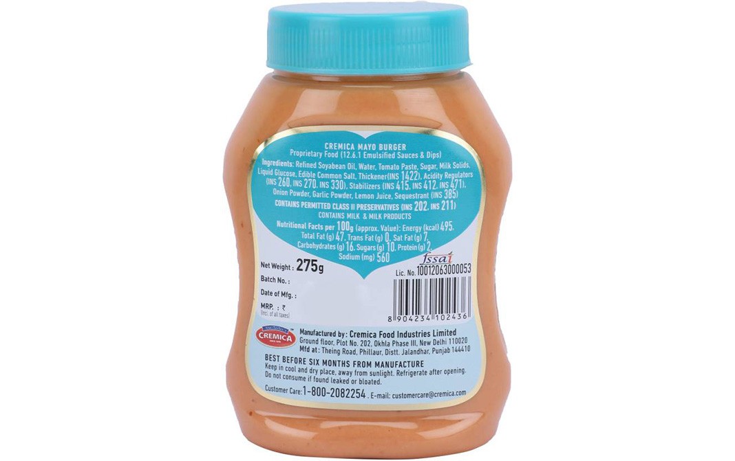 Cremica Mayo Burger   Plastic Jar  275 grams